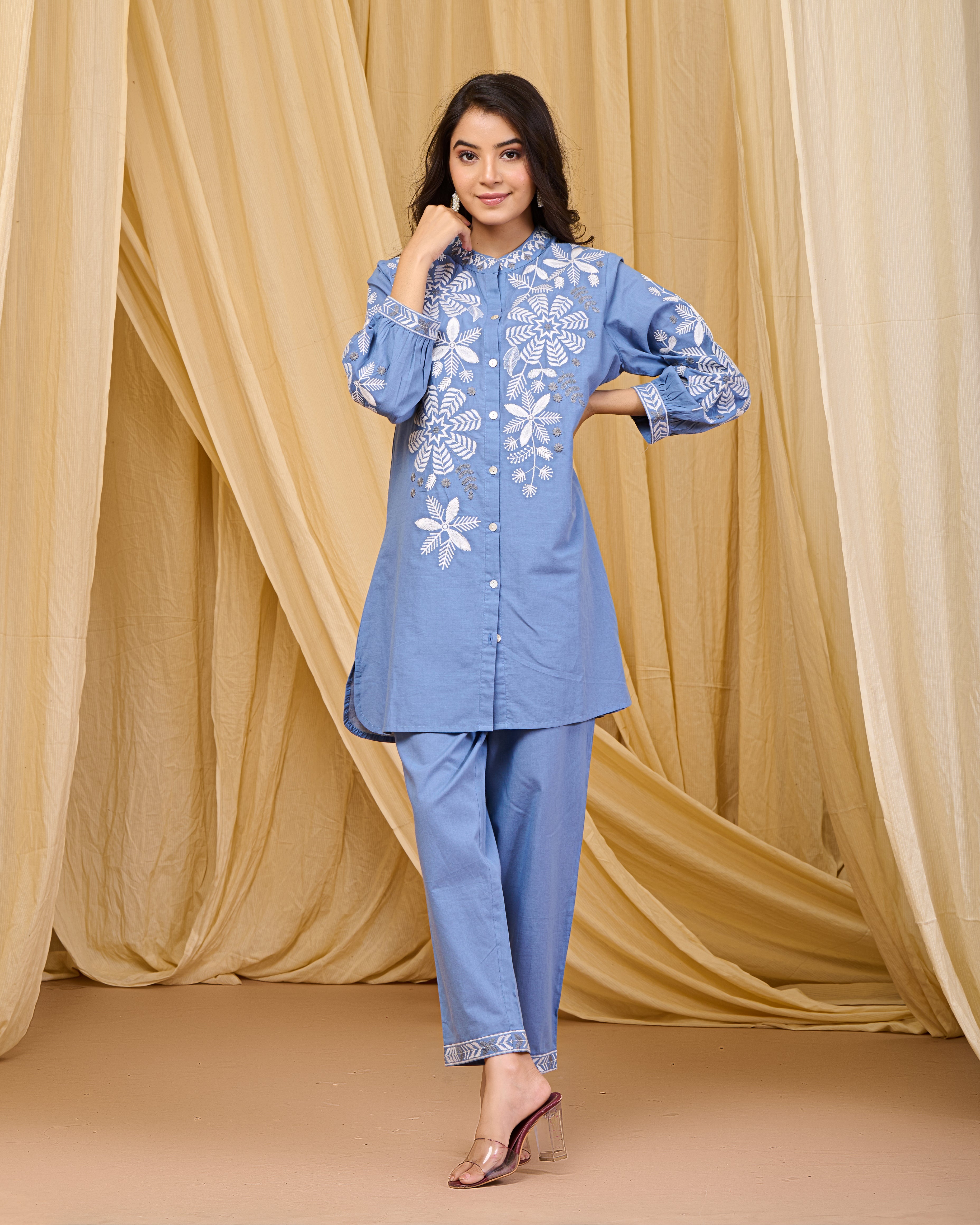 Sky Blue Blossom Cotton Co-ord Set