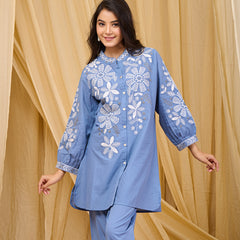 Sky Blue Blossom Cotton Co-ord Set