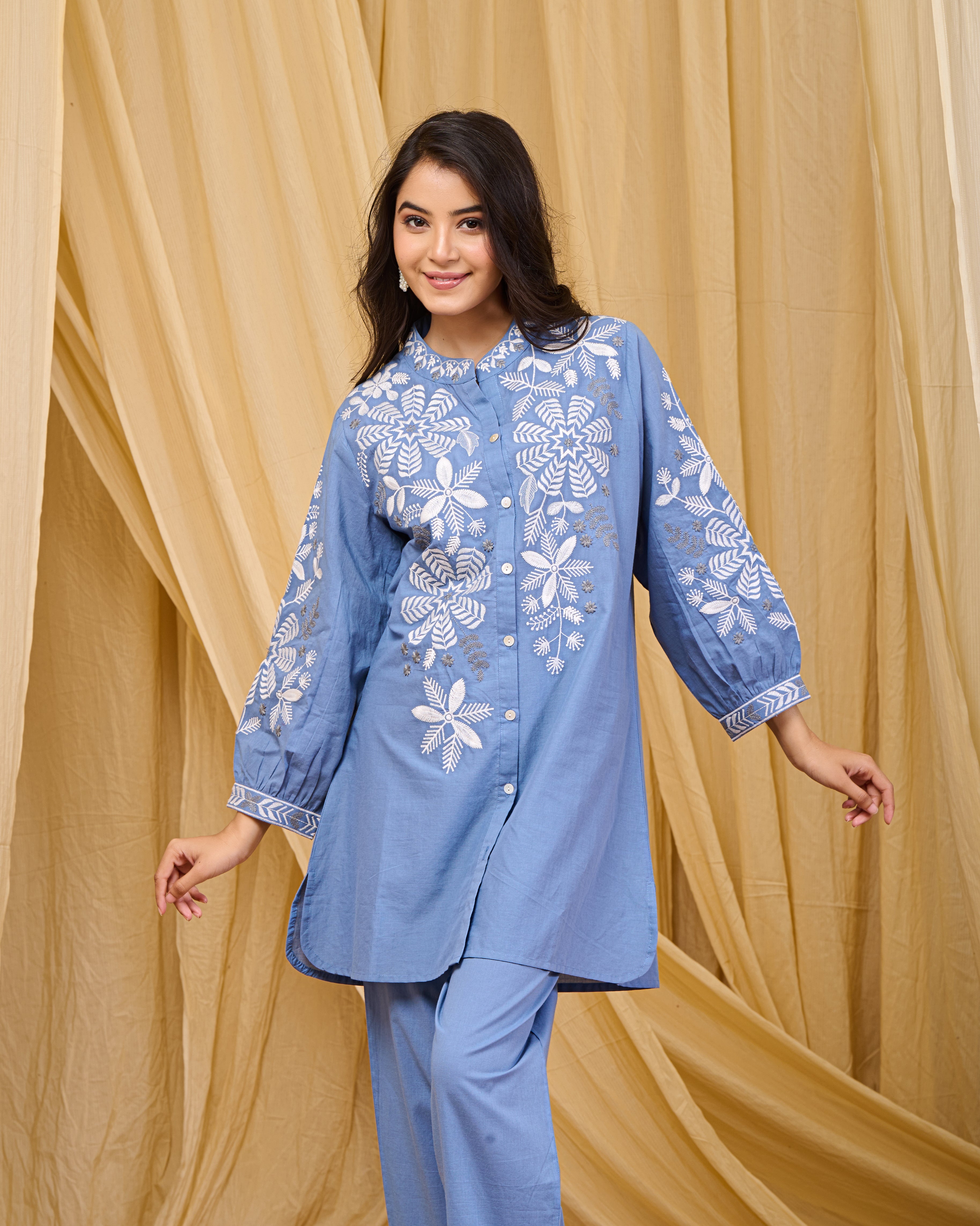 Sky Blue Blossom Cotton Co-ord Set