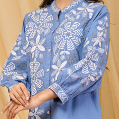 Sky Blue Blossom Cotton Co-ord Set