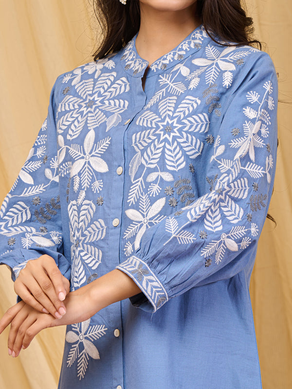 Sky Blue Blossom Cotton Co-ord Set