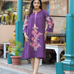 Lavender loose fit Embroidered Mini Dress