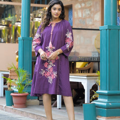 Lavender loose fit Embroidered Mini Dress