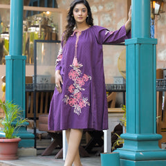 Lavender loose fit Embroidered Mini Dress