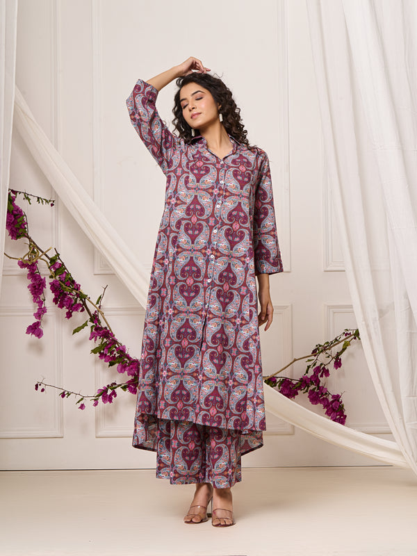 A-Line Shirt Pattern Cotton Co-ord Set