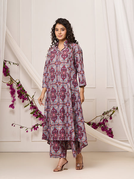 A-Line Shirt Pattern Cotton Co-ord Set