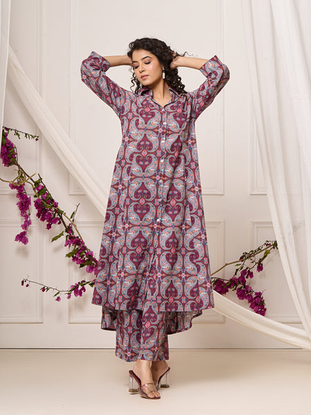 A-Line Shirt Pattern Cotton Co-ord Set