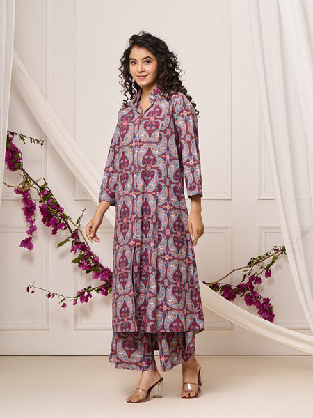 A-Line Shirt Pattern Cotton Co-ord Set