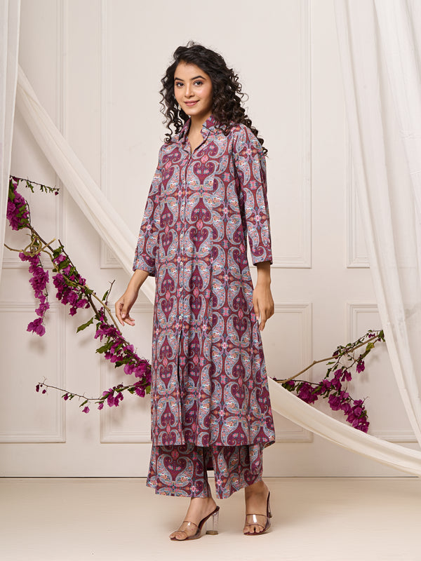 A-Line Shirt Pattern Cotton Co-ord Set