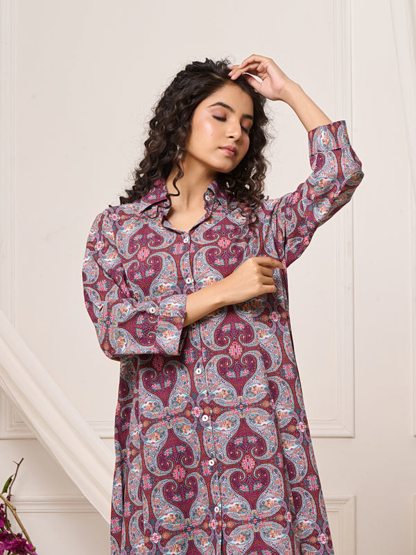 A-Line Shirt Pattern Cotton Co-ord Set