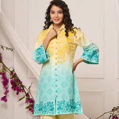 Summer Yellow Blue Cotton Embroidered Co-ord Set