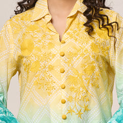 Summer Yellow Blue Cotton Embroidered Co-ord Set