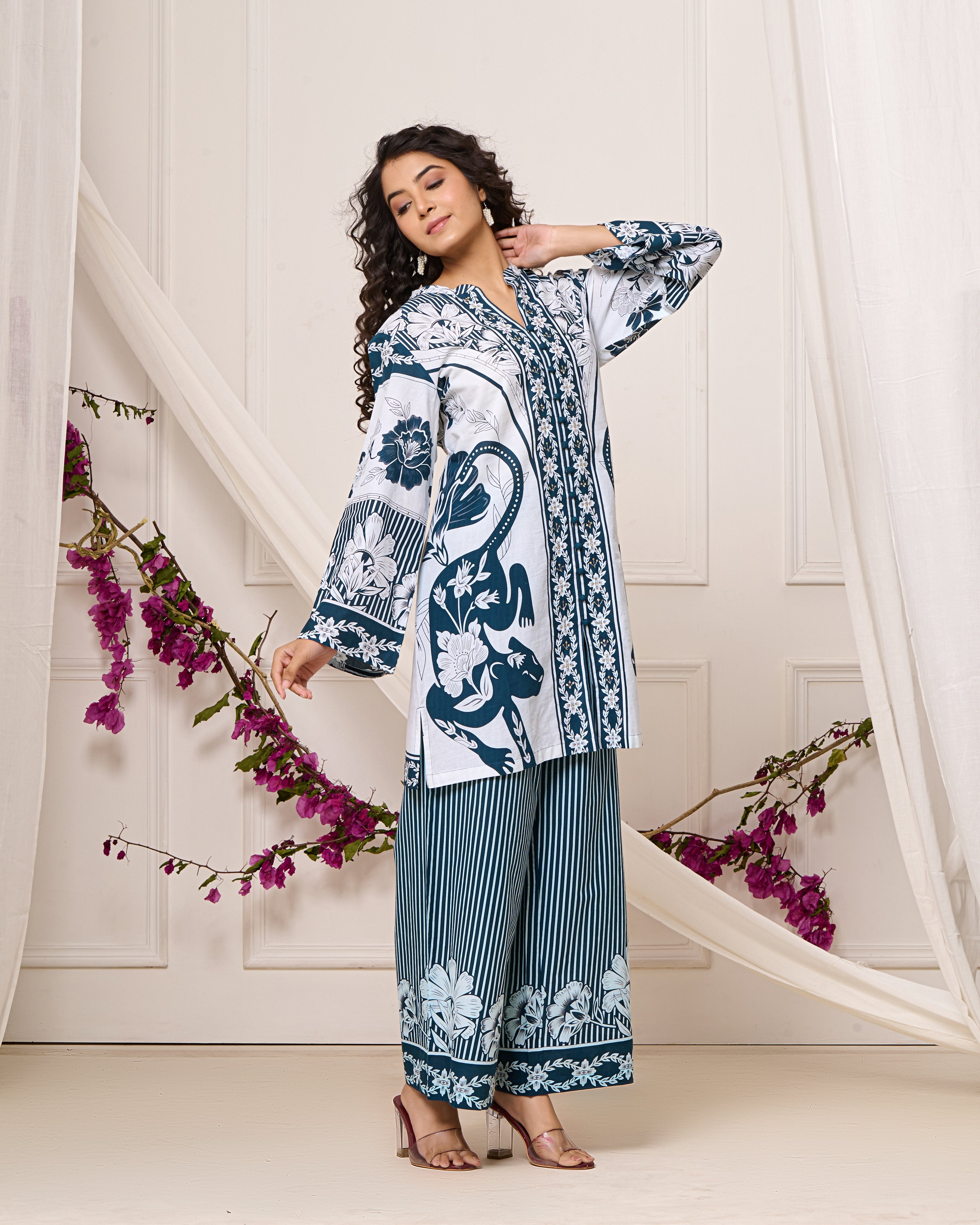 Bright Blue Open Sleeves Co-ord Set