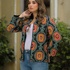 Black Ethnic Embroidered Open Front Jacket