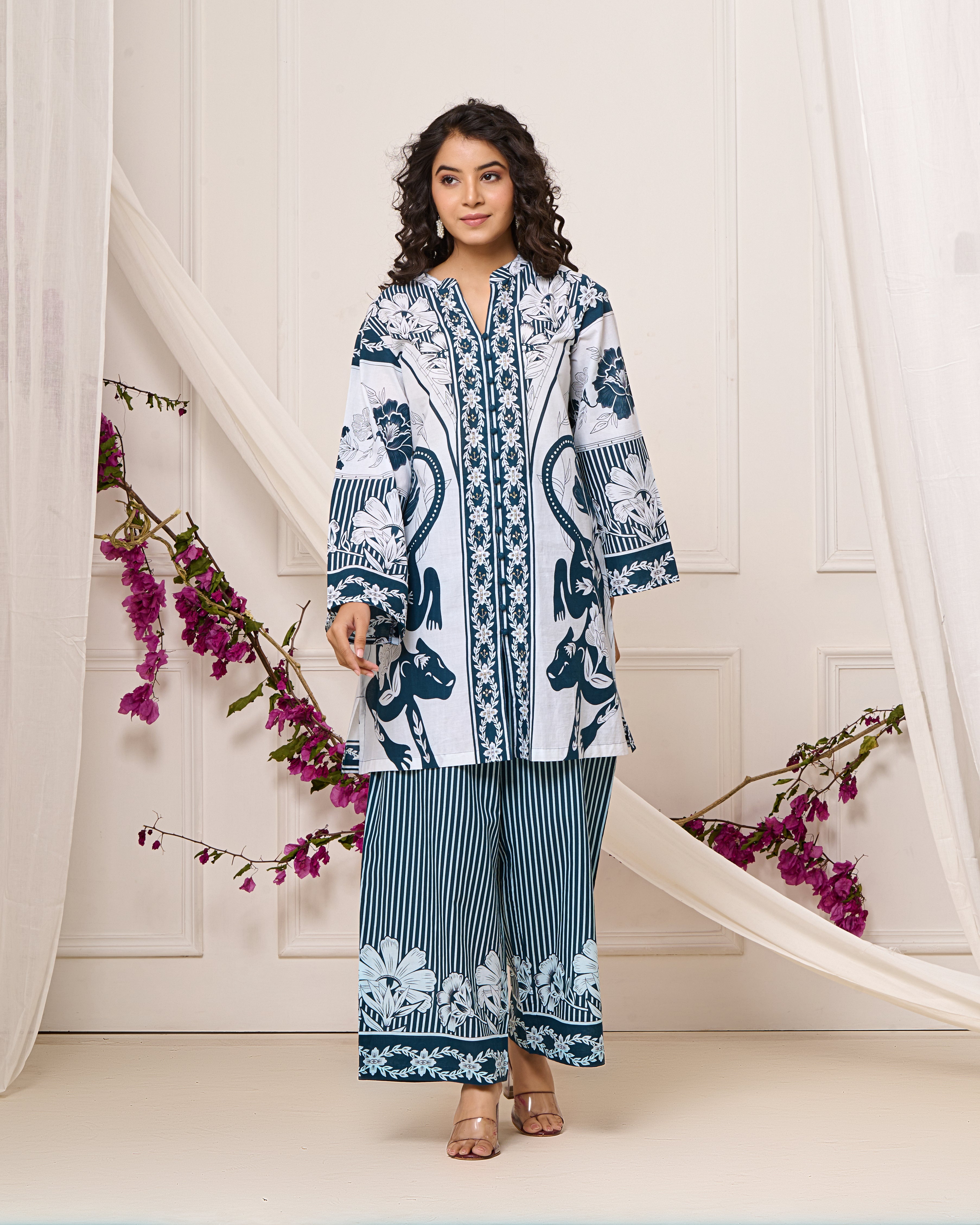 Bright Blue Open Sleeves Co-ord Set