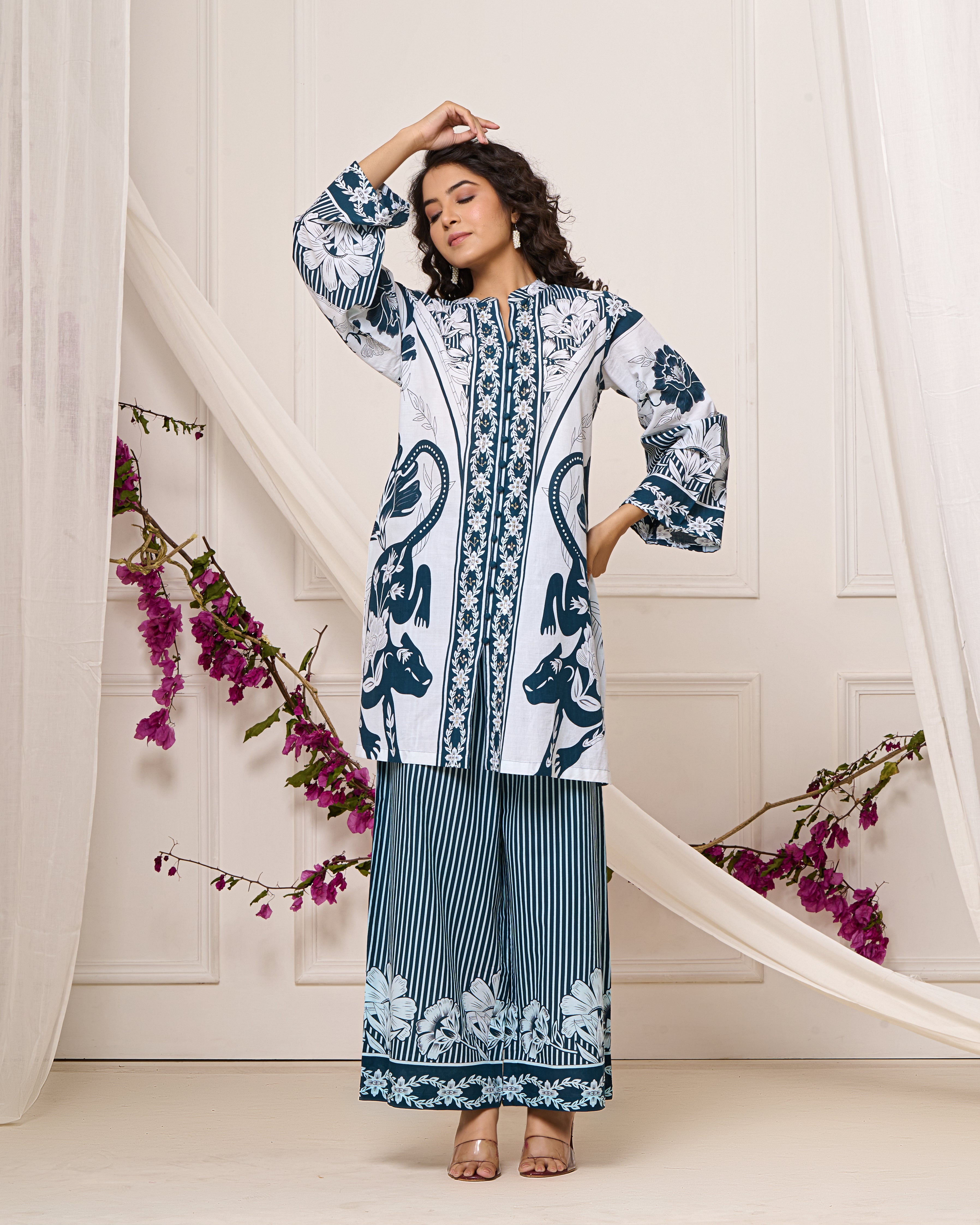 Bright Blue Open Sleeves Co-ord Set