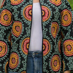 Black Ethnic Embroidered Open Front Jacket