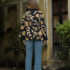 Elegant Black Thread Embroidered Open Jacket