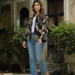 Elegant Black Thread Embroidered Open Jacket
