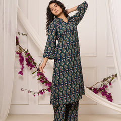 Cotton Trendy Navy Blue Co-ord Set