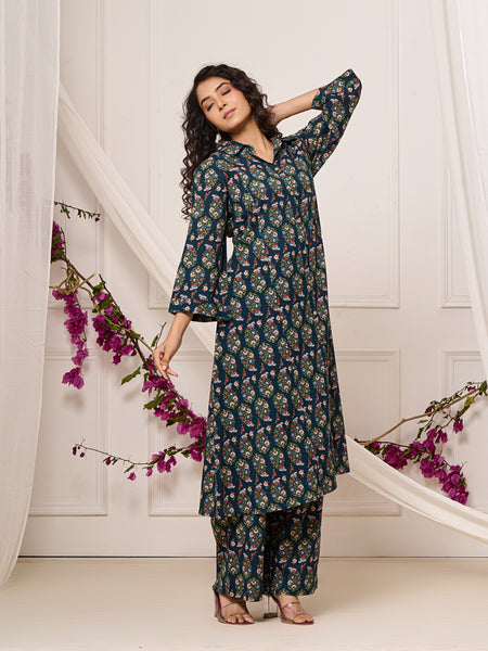 Cotton Trendy Navy Blue Co-ord Set