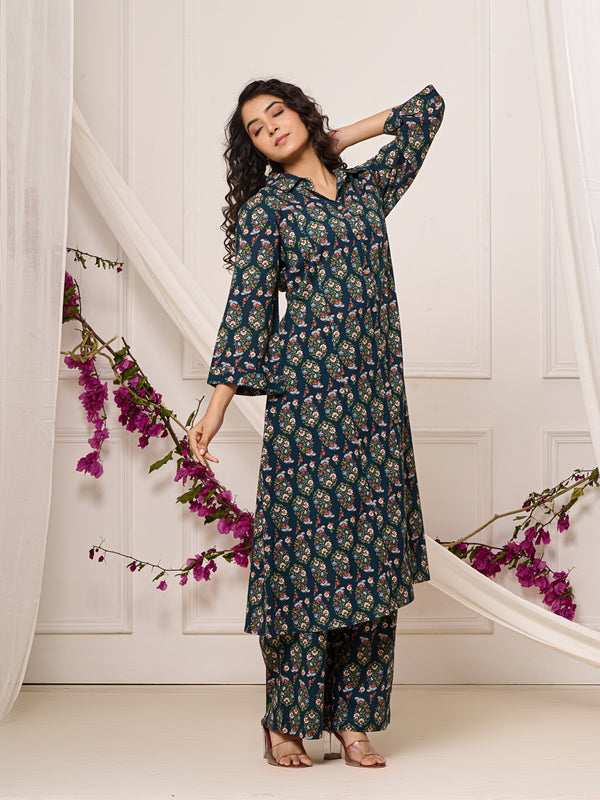 Cotton Trendy Navy Blue Co-ord Set