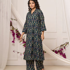 Cotton Trendy Navy Blue Co-ord Set