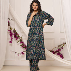 Cotton Trendy Navy Blue Co-ord Set