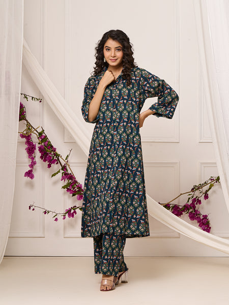Cotton Trendy Navy Blue Co-ord Set