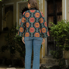 Black Ethnic Embroidered Open Front Jacket
