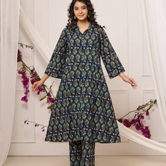 Cotton Trendy Navy Blue Co-ord Set