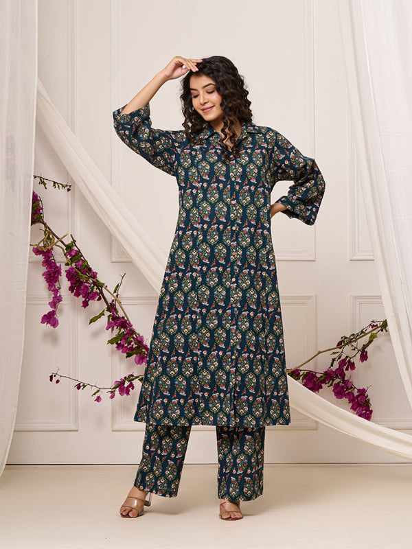 Cotton Trendy Navy Blue Co-ord Set