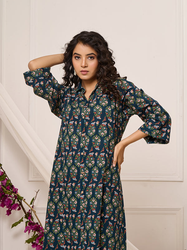 Cotton Trendy Navy Blue Co-ord Set