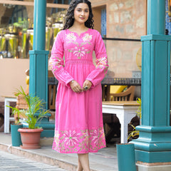 Blush Bloom Pink Floral Embroidered Midi Dress