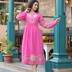 Blush Bloom Pink Floral Embroidered Midi Dress