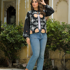 Elegant Floral Thread Embroidered Jacket for Women