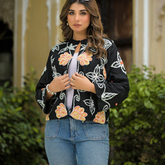 Elegant Floral Thread Embroidered Jacket for Women