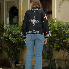 Elegant Floral Thread Embroidered Jacket for Women