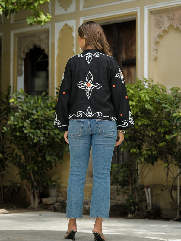 Elegant Floral Thread Embroidered Jacket for Women
