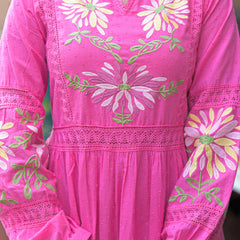 Blush Bloom Pink Floral Embroidered Midi Dress