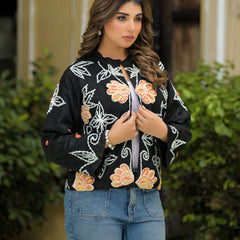 Elegant Floral Thread Embroidered Jacket for Women