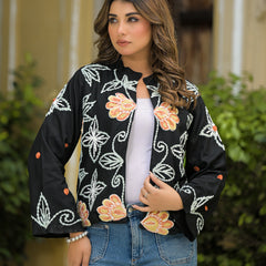 Elegant Floral Thread Embroidered Jacket for Women