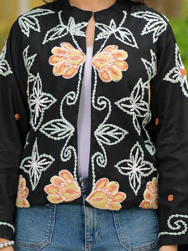Elegant Floral Thread Embroidered Jacket for Women