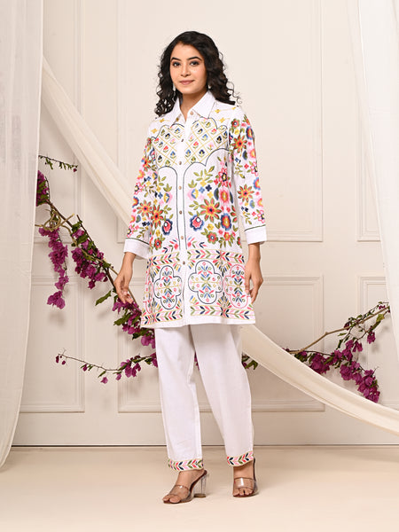 Tropical Bloom Embroidered Co-ord Set