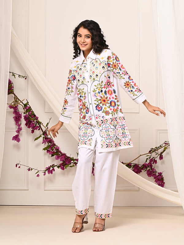 Tropical Bloom Embroidered Co-ord Set