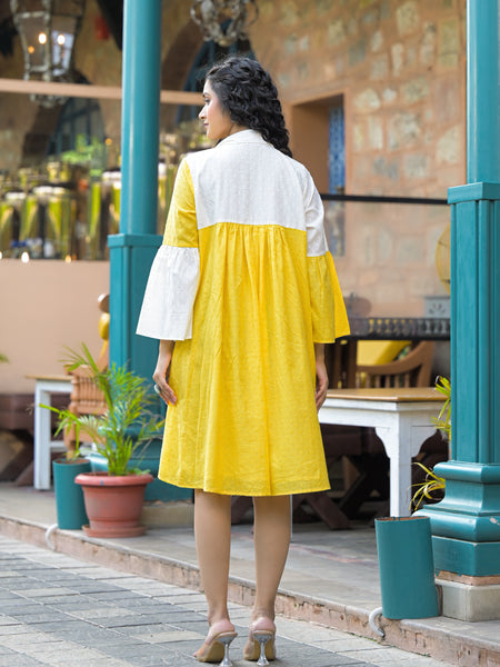 Daisy Yellow Cotton Mini Dress
