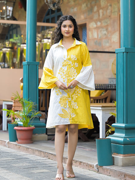 Daisy Yellow Cotton Mini Dress