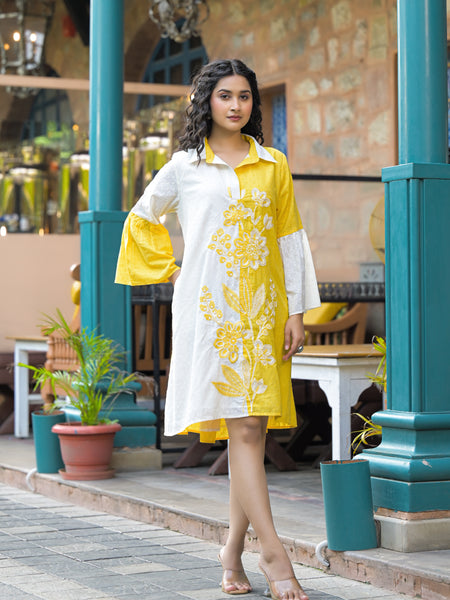 Daisy Yellow Cotton Mini Dress