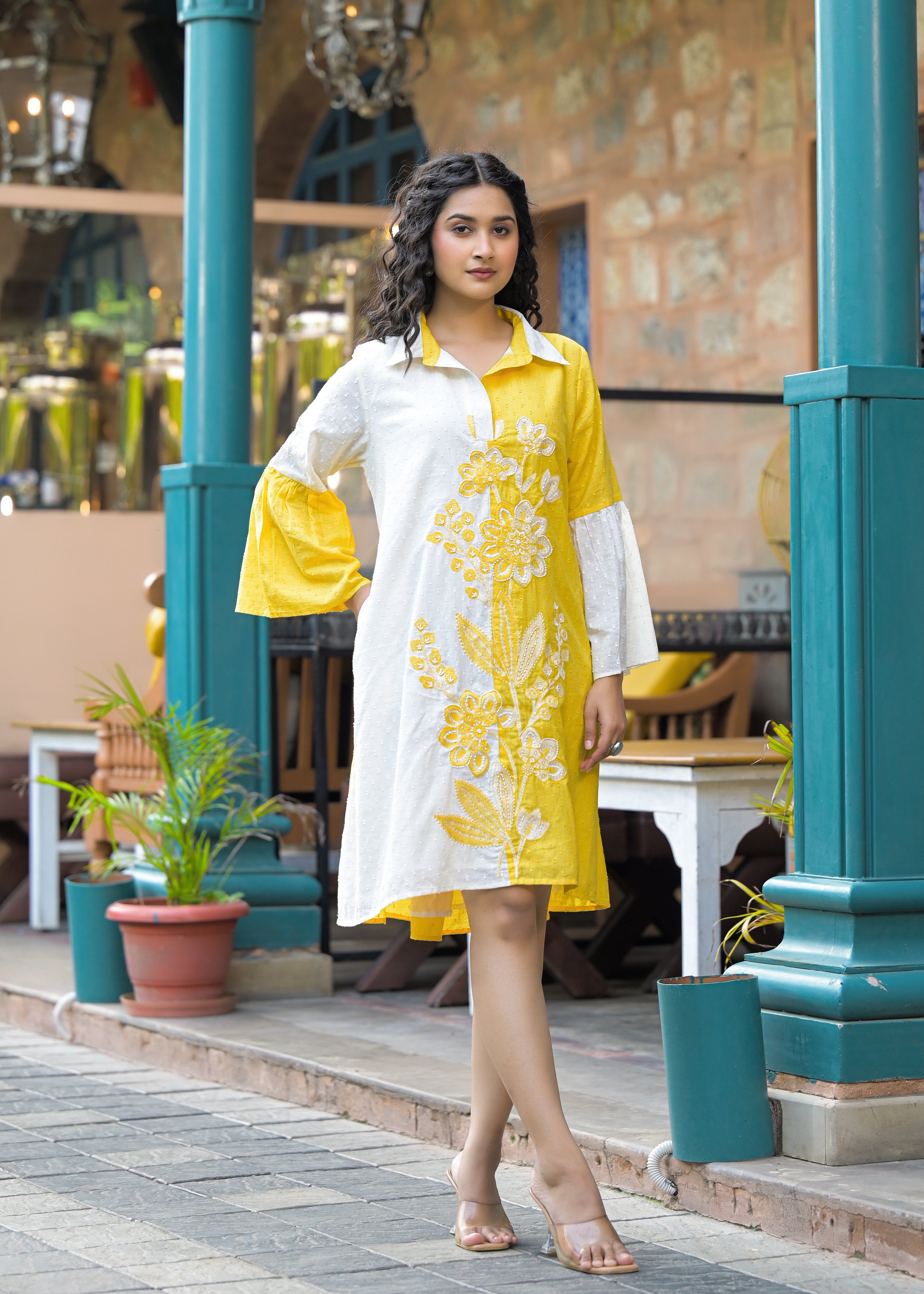 Daisy Yellow Cotton Mini Dress