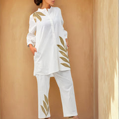 Golden Sequined Work White Co-ord Set Work